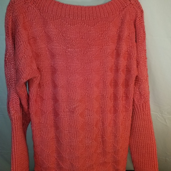 HANDMADE WITH LOVE  TUNIC CORAL SWEATER W/PUFFER SLEEVES SIZE M  IN COTTON BLEND - Picture 3 of 6